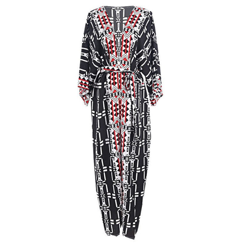 Rayon Positioning Printing Beach Cover-up Sexy Cardigan Loose Vacation Sun Protection Shirt Dress