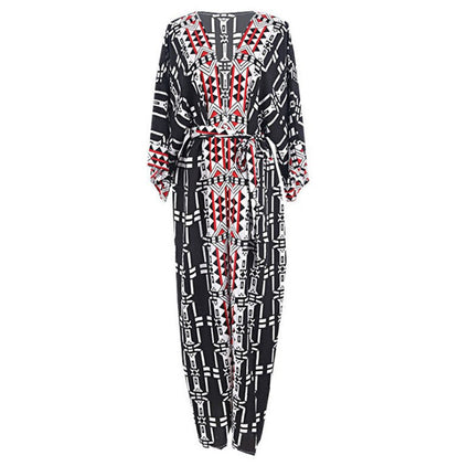 Rayon Positioning Printing Beach Cover-up Sexy Cardigan Loose Vacation Sun Protection Shirt Dress