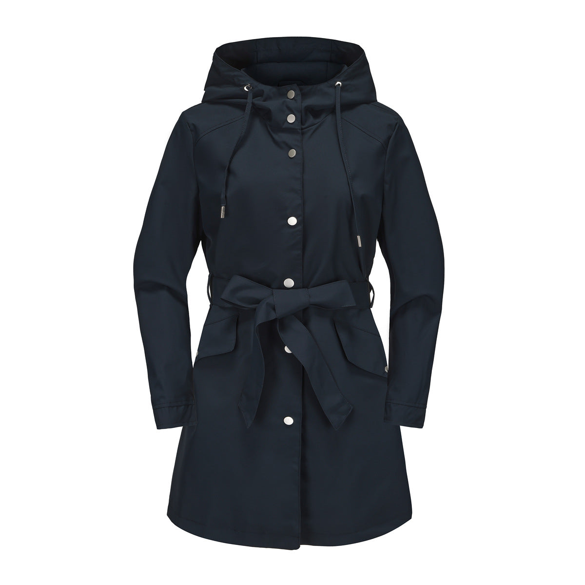 Hooded Waterproof Loose Trench Coat Navy Blue