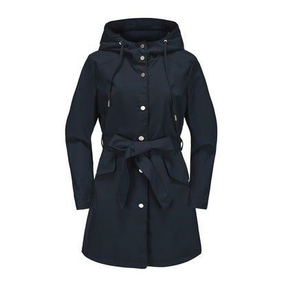 Hooded Waterproof Loose Trench Coat Navy Blue