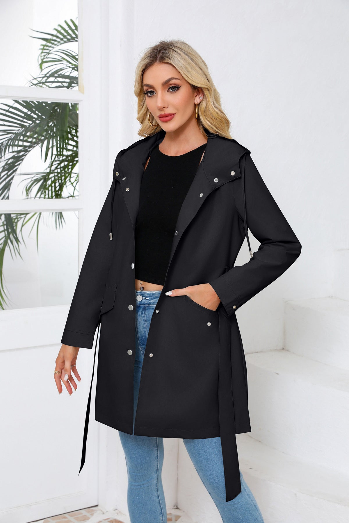 Hooded Waterproof Loose Trench Coat