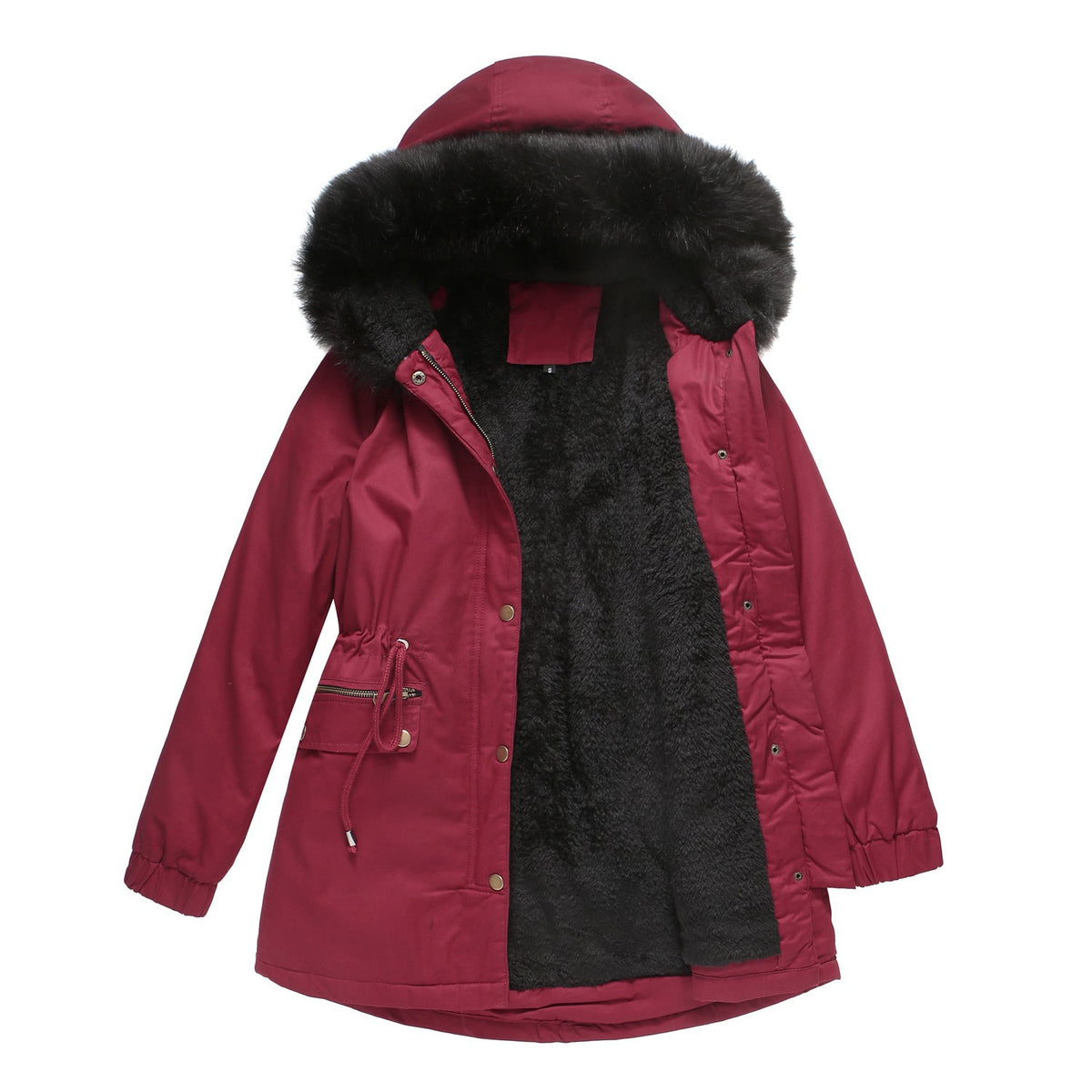 Fleece Lined Hooded Parka Jacket Burgundy