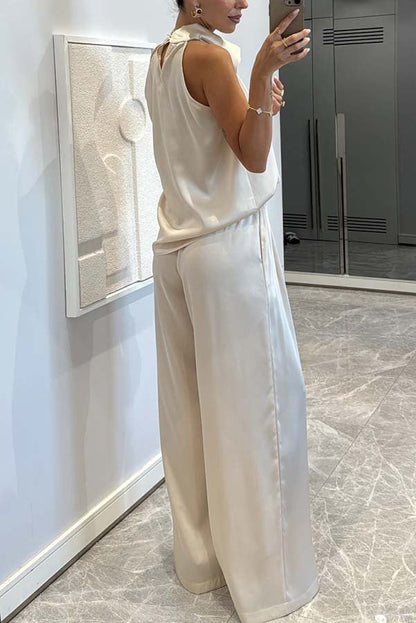 Clidress Satin Halter Top & Pants  Set