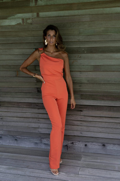 Solid Color Casual Jumpsuit Orange