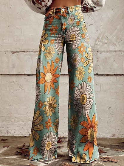 Clidress Vintage Wide Leg Denim Feel Pants