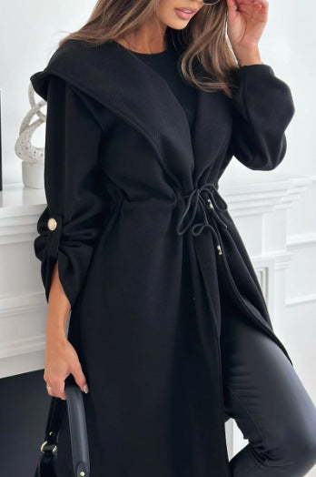 Hooded Long Sleeve Coat Black