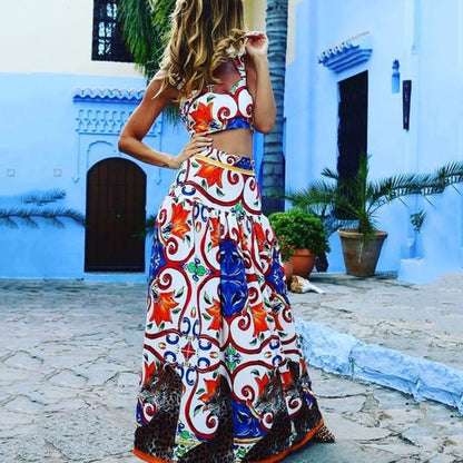 Printed Beach Dress Two Piece Set Multicolor-3