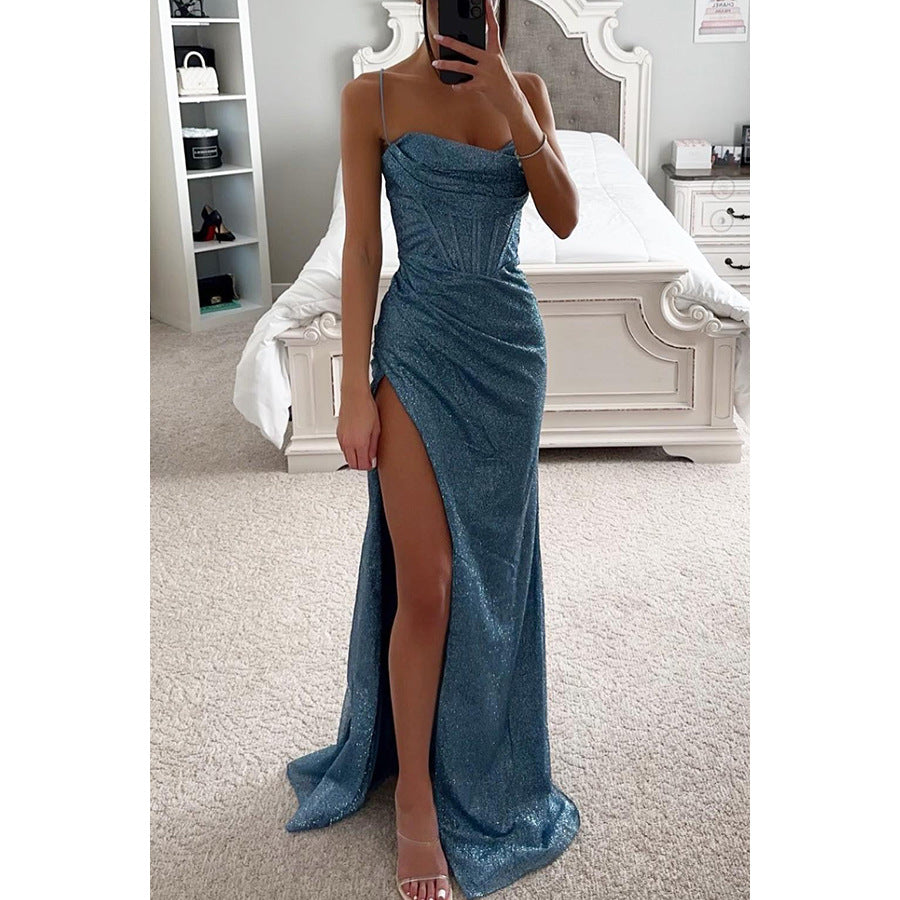 Formal High Split Sexy Gown Blue