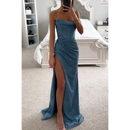 Formal High Split Sexy Gown Blue