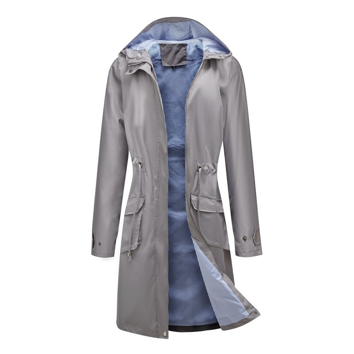 Long Casual Trench Coat Women Waterproof Gray