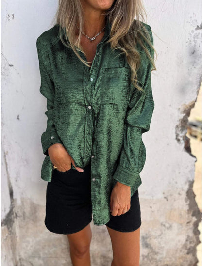 Casual Suede Polo Collar Shirt Green
