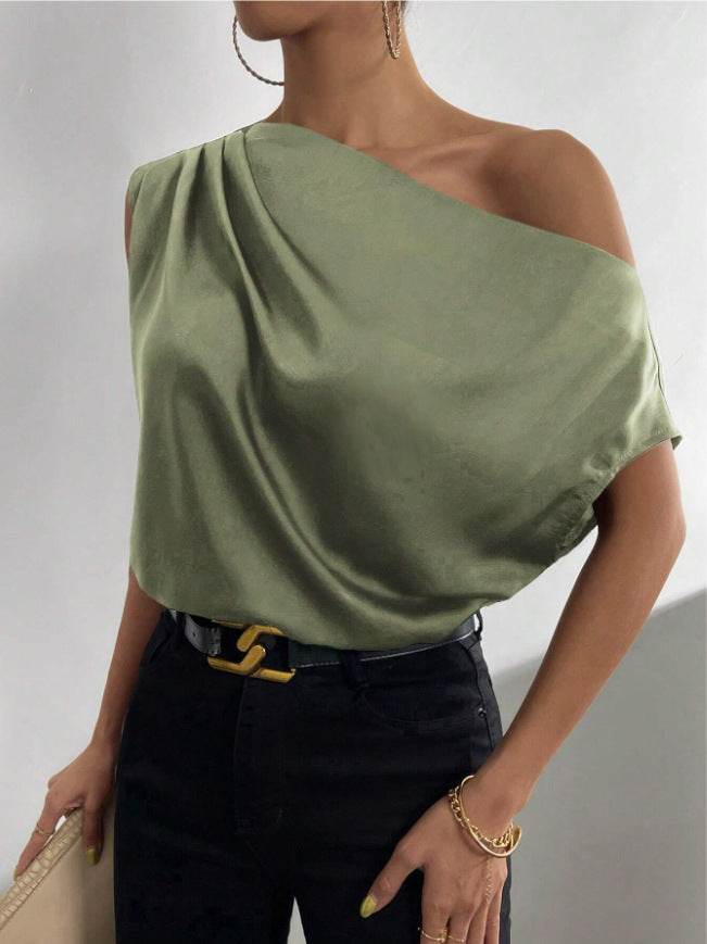 One Shoulder Sleeveless Top Army Green