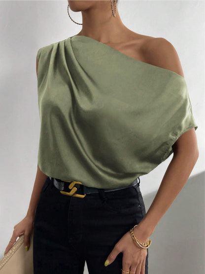 One Shoulder Sleeveless Top Army Green