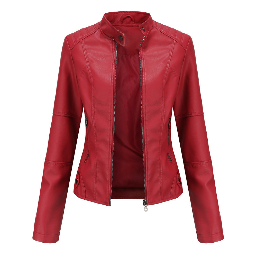 Versatile Slim Biker Jacket Red