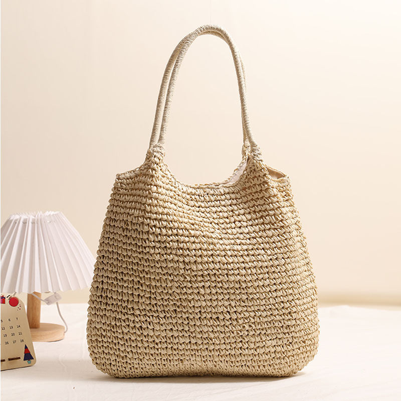 Large Capacity Tote Straw Bag Casual Shoulder Woven Bag One Size Large One-Shoulder Knitted M