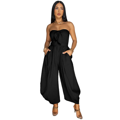 Solid Color Jumpsuit Black