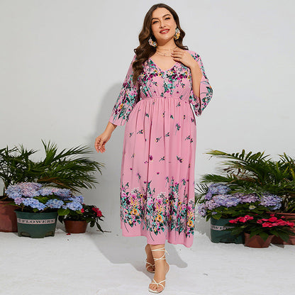 Floral Chiffon Flare Sleeve Day Dress Pink