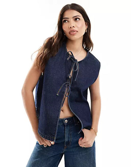 Rope Sleeveless Denim Navy Blue