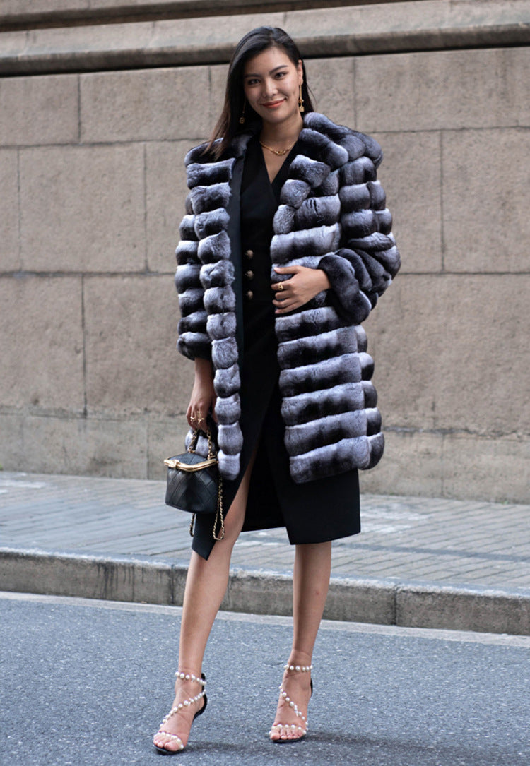 Artificial Mink Hooded Fur Coat