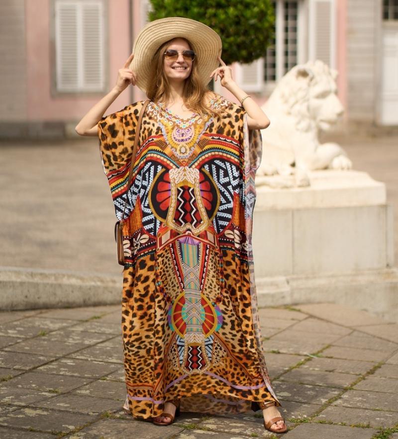Alexis Printed Versatile Kaftans One Size Red Brown Leopard