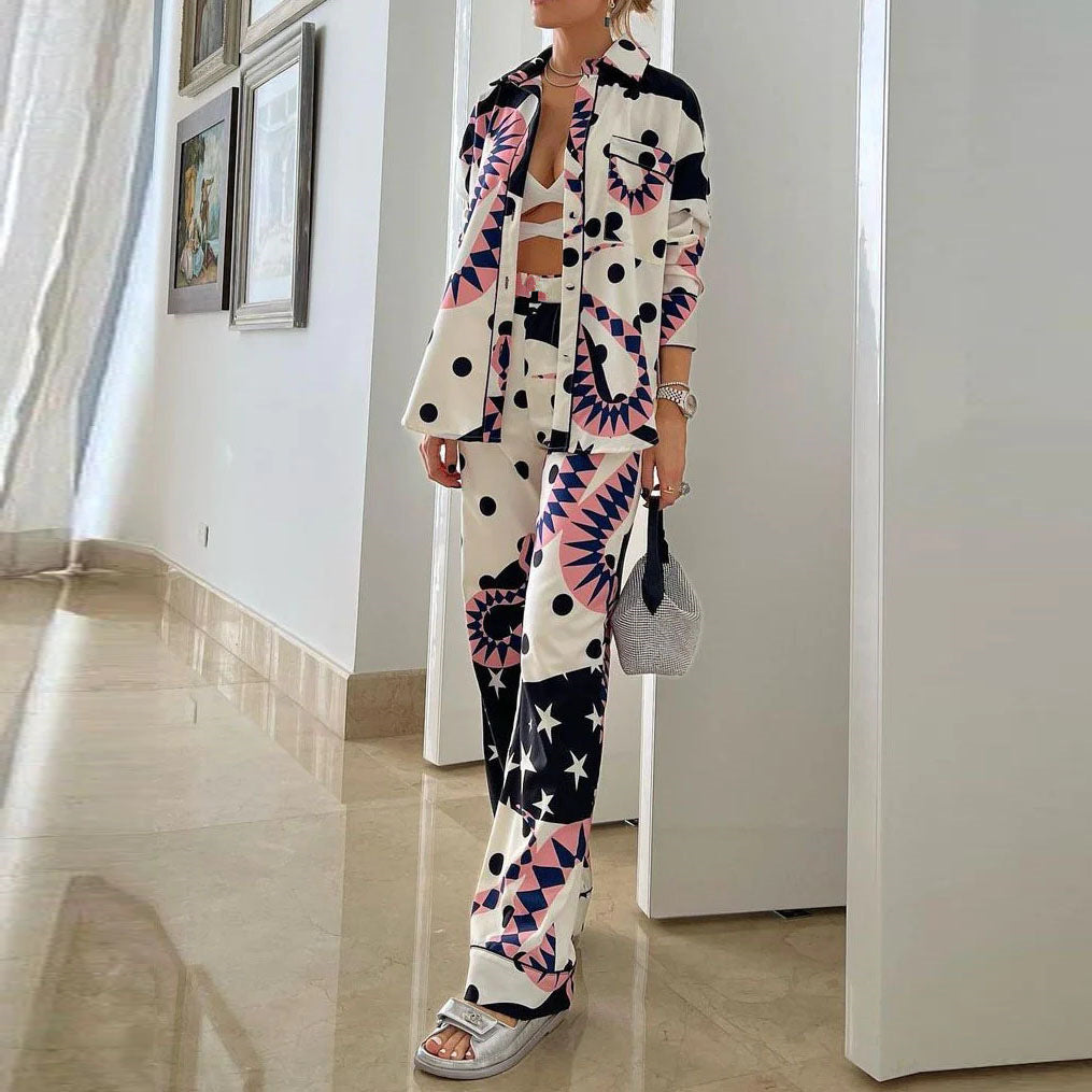 Printed High Waist Wide Leg Pants Suit Picture Color