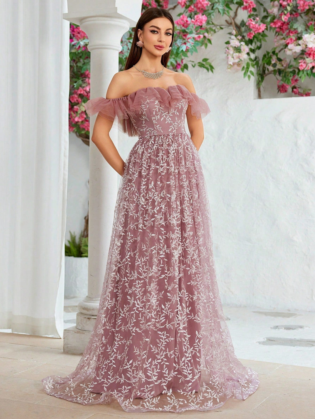 Off Shoulder Evening Dress Birthday Party Cocktail Formal Dress Pink