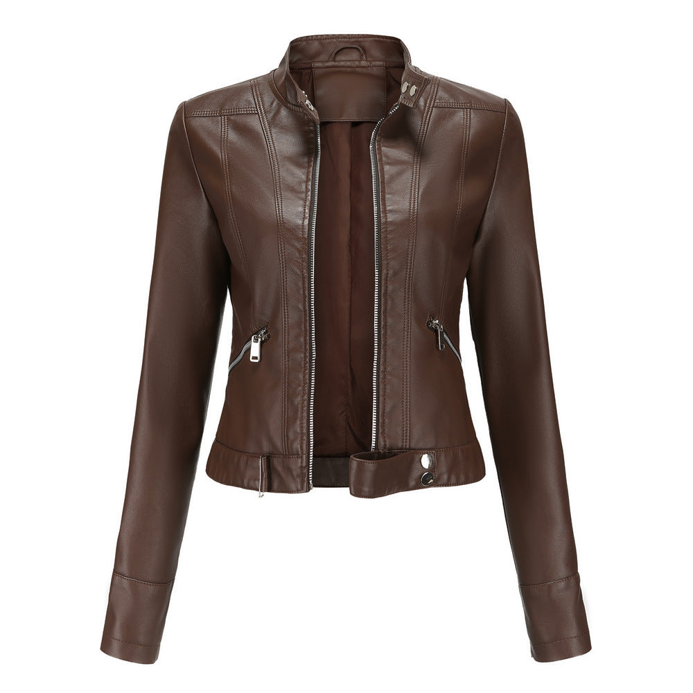 Motorcycle Jacket Faux Leather Brown