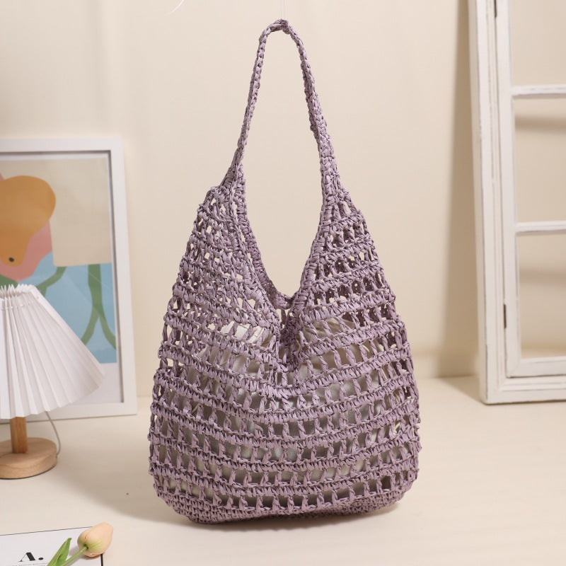 Crochet Handmade Cutout Tote Beach Bag One Size Purple