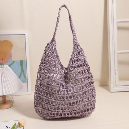 Crochet Handmade Cutout Tote Beach Bag One Size Purple