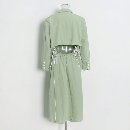 Matcha Green Slim Trench Coat Blazer