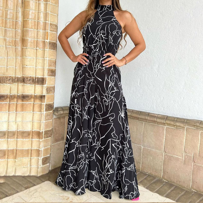 High Waist Lace up Sleeveless Halter Jumpsuit Black