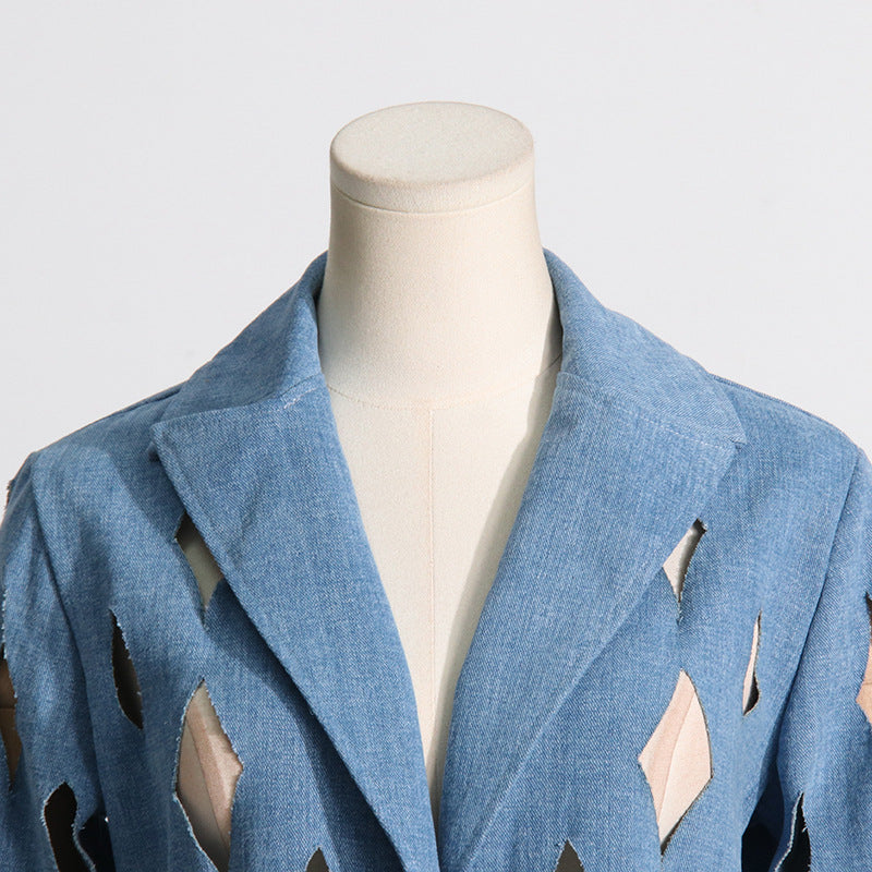 Denim Ripped Tassel Long Coat