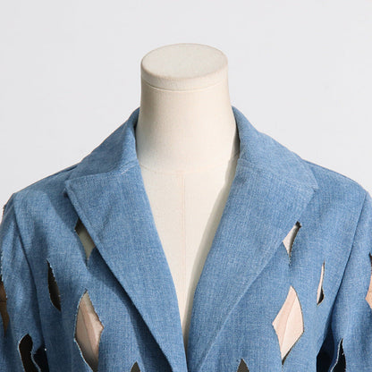 Denim Ripped Tassel Long Coat