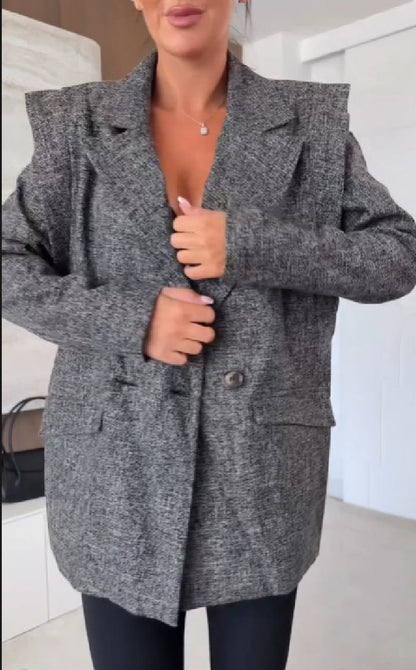 Clidress Sophia Tweed Lapel Belted Suit Jacket