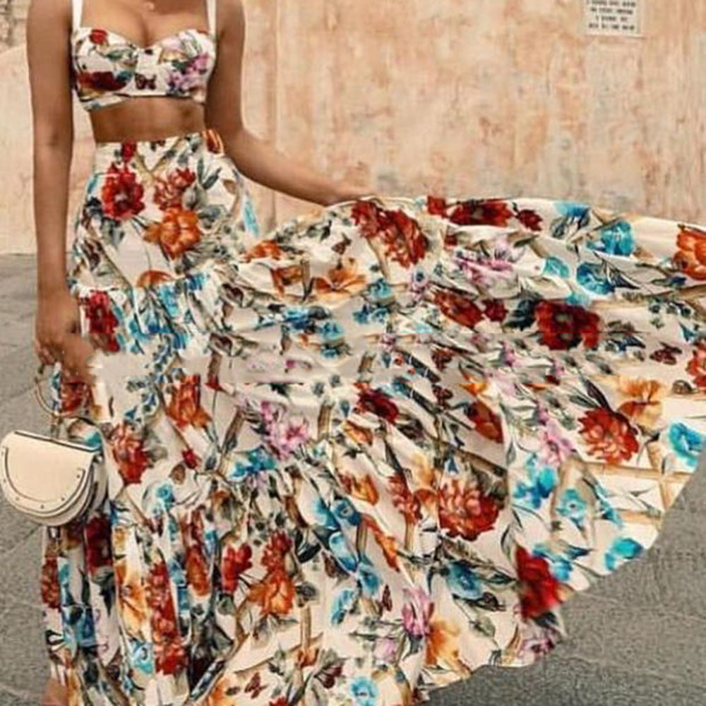 Printed Beach Dress Two Piece Set Multicolor-1