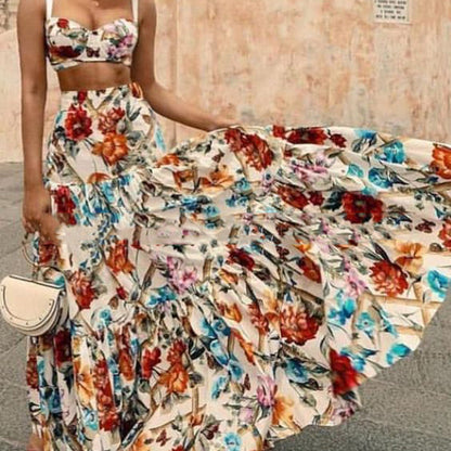 Printed Beach Dress Two Piece Set