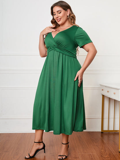 Semi Formal Green V Neck Plus Size Dress Green