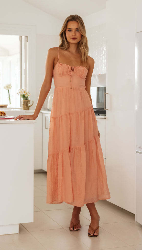 Long Backless Lace-up Dress nacarat