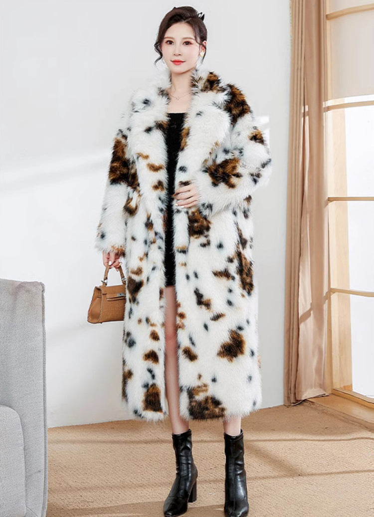Leopard Print Faux Fur Trench Coat
