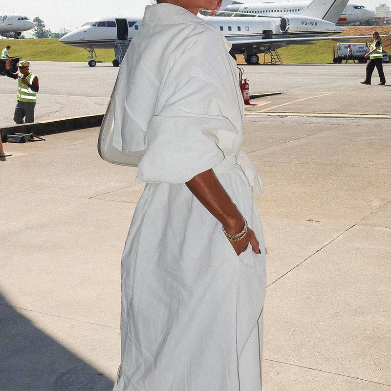 Solid Color Long Sleeve Trench Coat