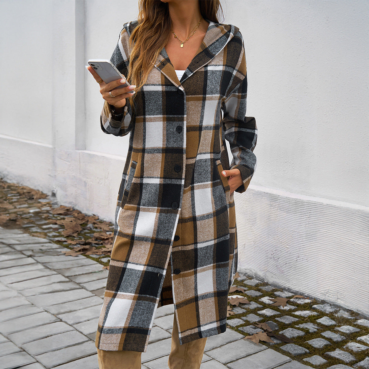 Contrast Color Hooded Coat