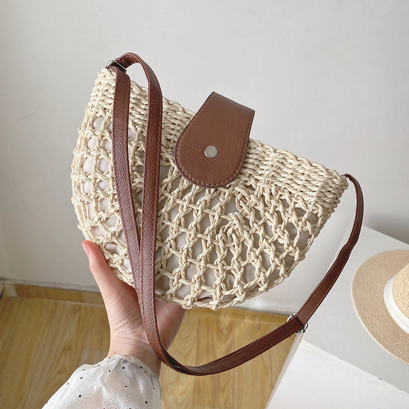 Natural Vegan Straw Bag Shoulder Crossbody One Size Cream