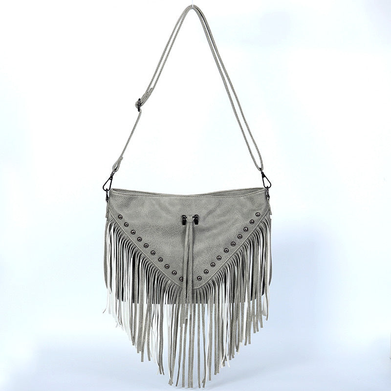 Studded Rivets Soft Leather Casual Crossbody Handbag One Size Gray