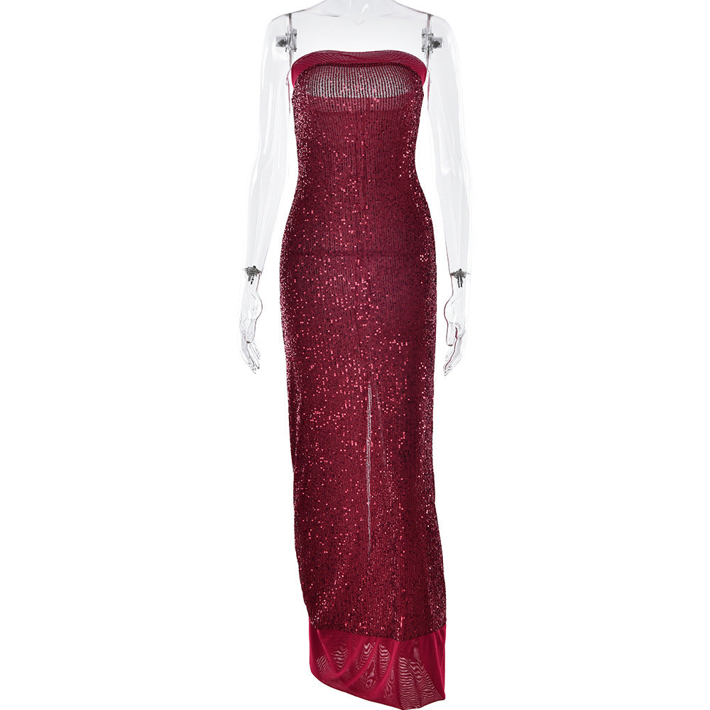 Open Back Strapless Bridesmaid Dress Burgundy