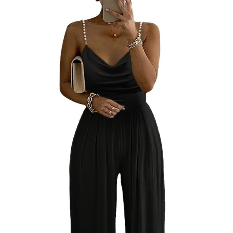 Wide Leg Sleeveless V-neck Backless Jumpsuit