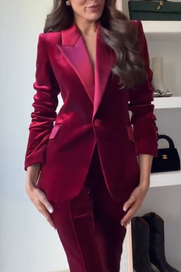 Clidress Lapel  Velet Blazer  Suit  & Loose Pants