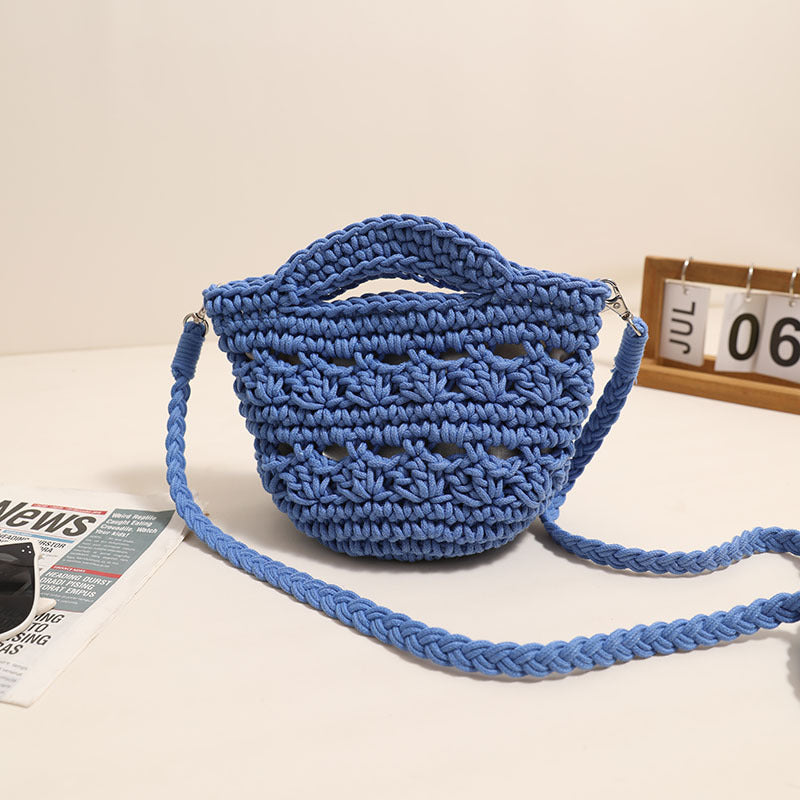 Crossbody Rope Cotton Thread Woven Bag Crochet One Size Colorful Crossbody Cotton Thread Blue Ribbon Lining