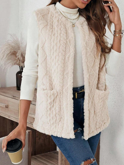 Plush Pocket Casual Vest Apricot