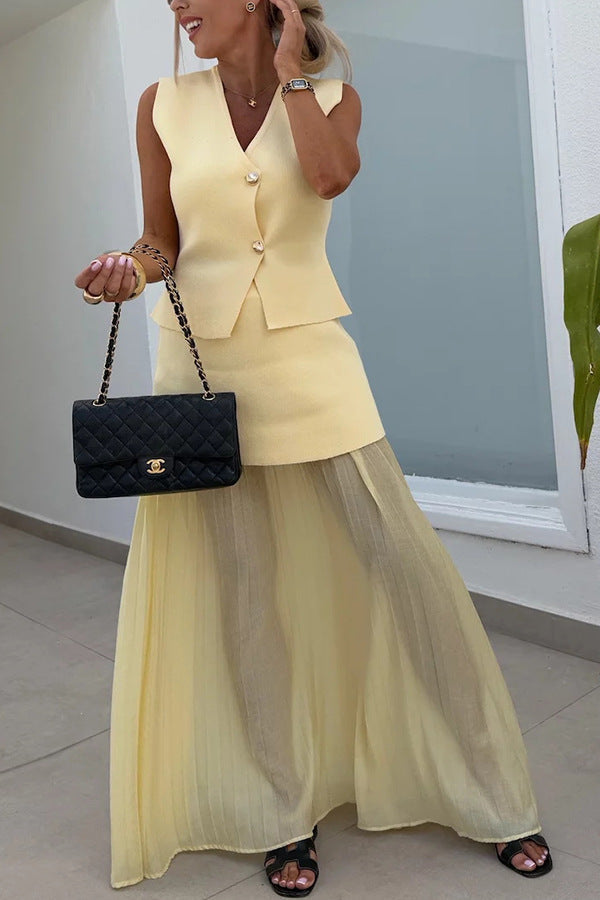 Clidress Fashion Vest & Chiffon Skirt Set