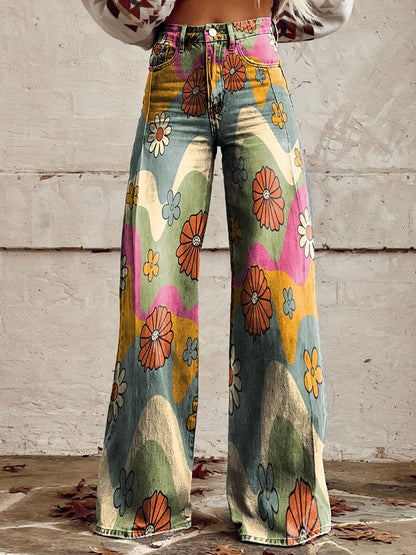Clidress Vintage Wide Leg Denim Feel Pants